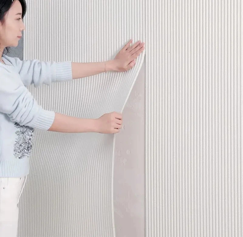 Thick self-adhesive wallpaper 3D moisture-proof wallpaper kitchen bedroom home decoration renovation white wall panel 241213