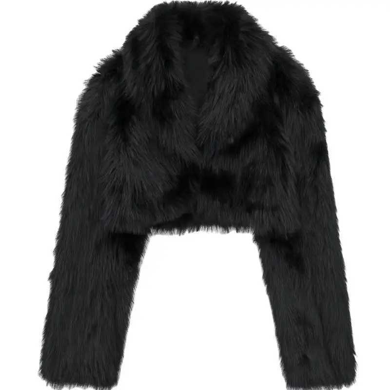 Womens faux fur leather jacket black long Sleve warm autumn and winter fur collar jacket 2024 new fashionable short jacket X241214