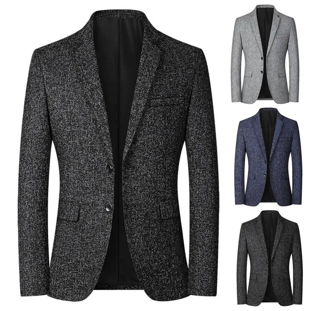Men Blazer Solid Color Singlebreasted Autumn Winter Lapel Buttons Suit Jacket for Daily Wear 241211