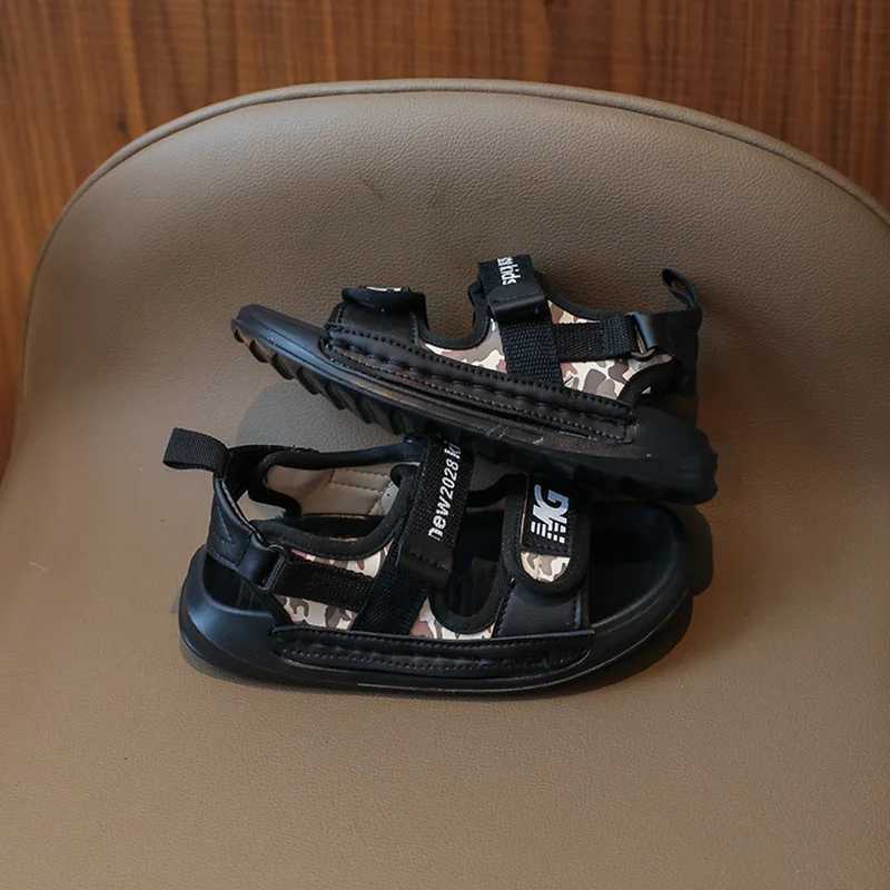 Sandals 2024 Little Boy Shoes Sandals Causal Camouflage Boys Beach Shoes Summer Black Beige Letter Printing Kids Children Sandals H04191 H241213
