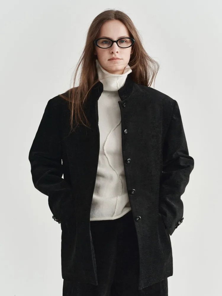 BJTZ Stand Up Collar Style Fashionable Cotton Clip Single Breasted Suit Jacket For Women Autumn And Winter 241209