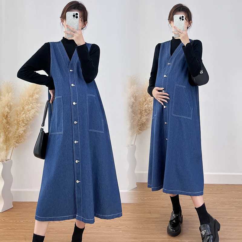 Winter Denim Materni Women Jeans Dress Knitted Shirt Sets Loose Straight Clothes for Pregnant Women Casual PregnancyXJ241213