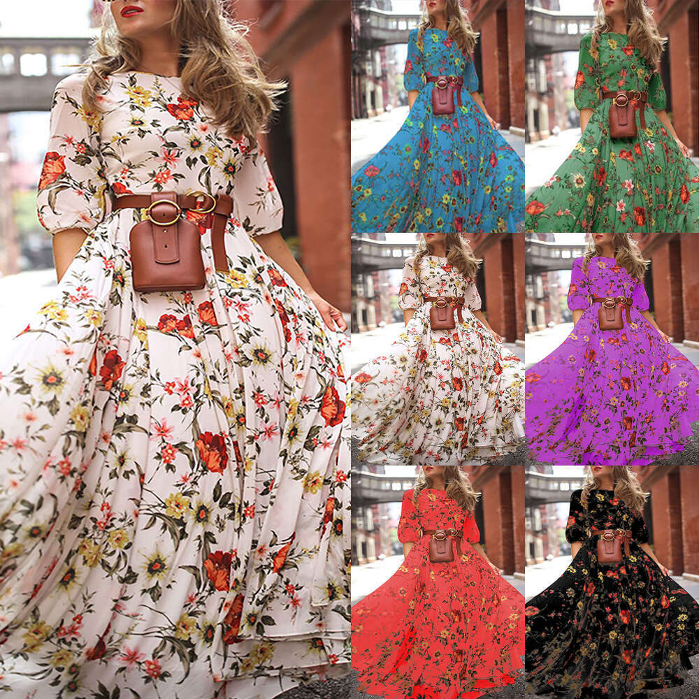 Spring Autumn European And American New Dress With Digital Printing, Big Display Temperament, Ral Slimming Long Skirt