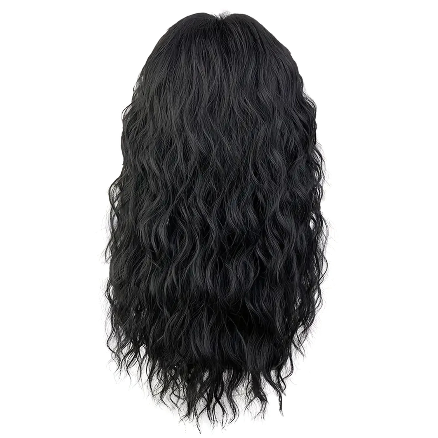 18 Inch Synthetic Rock Wig Men/Women Black White Bangs Long Wavy Curly Wig Party or Halloween Wig 241213