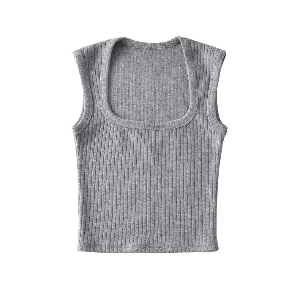 Summer Spicy Girl Sexy Tight Square Neck Cashmere Texture Women's Elastic Slim Short Tank Top 2024 New Style Stylish and Elegant Clothing