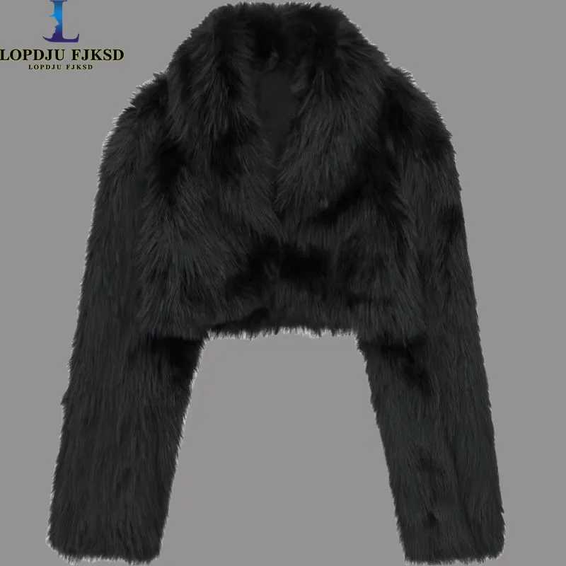 Womens faux fur leather jacket black long Sleve warm autumn and winter fur collar jacket 2024 new fashionable short jacket X241214