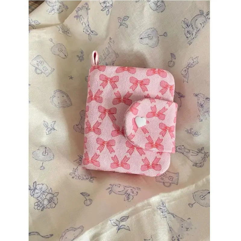 Student ID Card Wallet Clip Korean Fashion Pink Bow Kpop Po Card Coin Storage Bag Girl Sweet Bag 241212