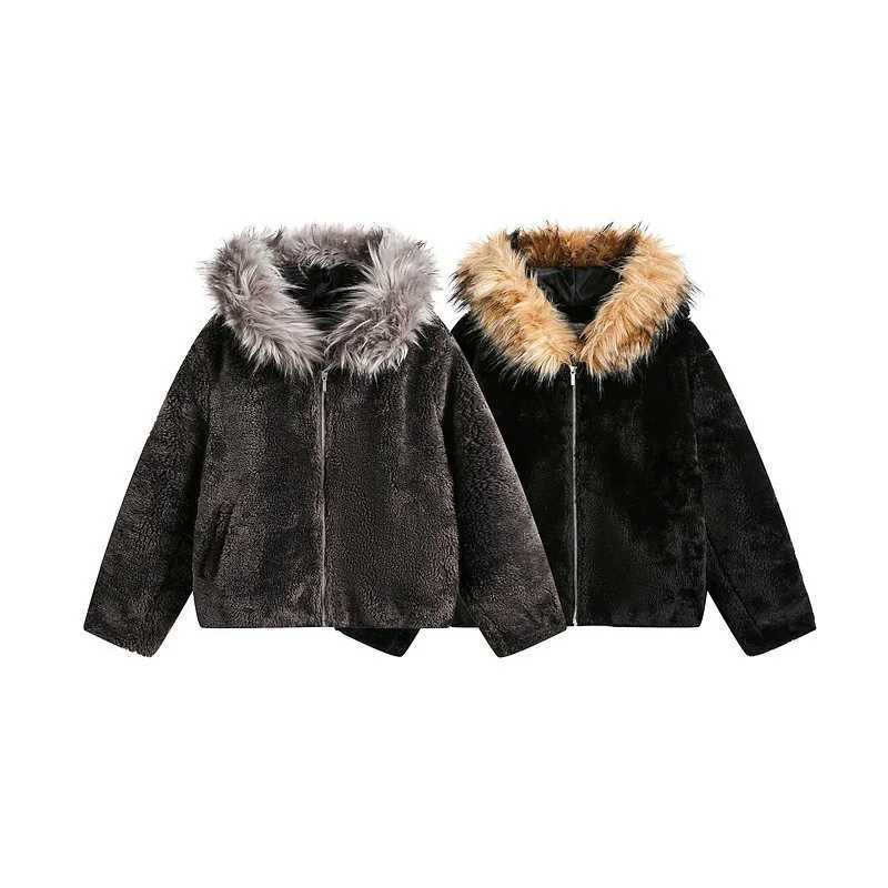 Mens detachable fur collar short fur silhouette hooded jacket personalized warmth 2024 winter cotton jacket 26554506 W241213
