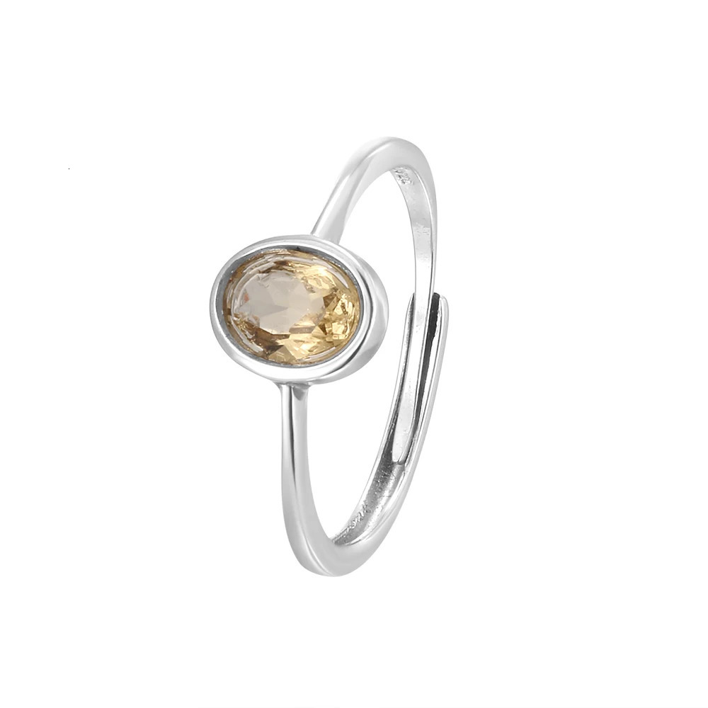 Real 925 Silver Ring with Natural Gems Citrine Stone Oval Cut 7X5mm Gemstone Diamond Anillos for Women Adjustable Rings Jewelry 241214