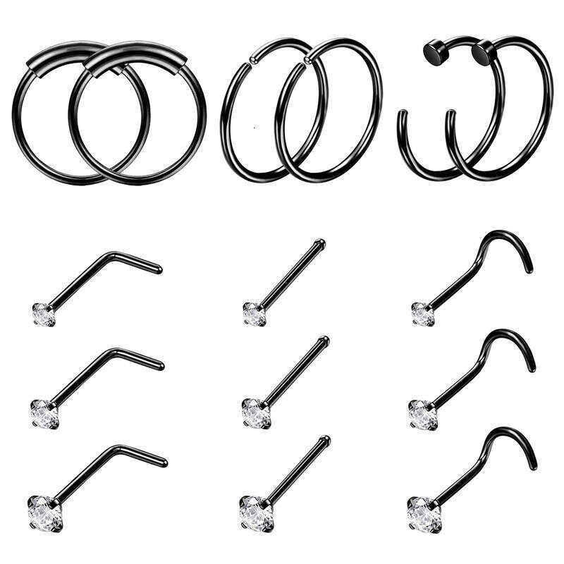 LALAVARA 12 pieces Stainless Steel Zircon Nose Stud Nose Ring Piercing Jewelry Mixed Set Nose Hoops Nose Accessories