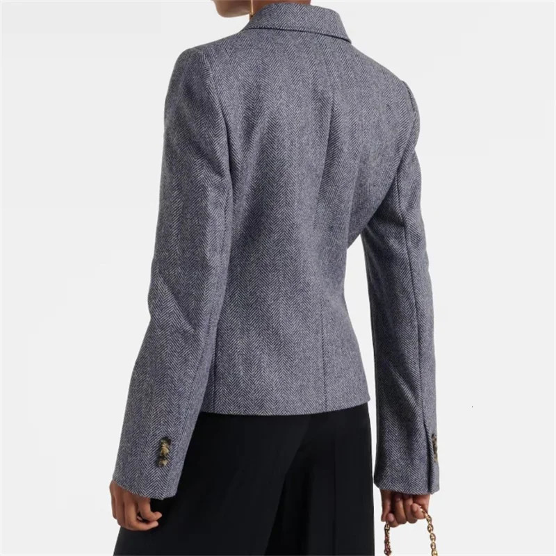 Womens jacket autumn in outerwears double breasted slim womens suit Wool blend long sleeved top blazer 241209