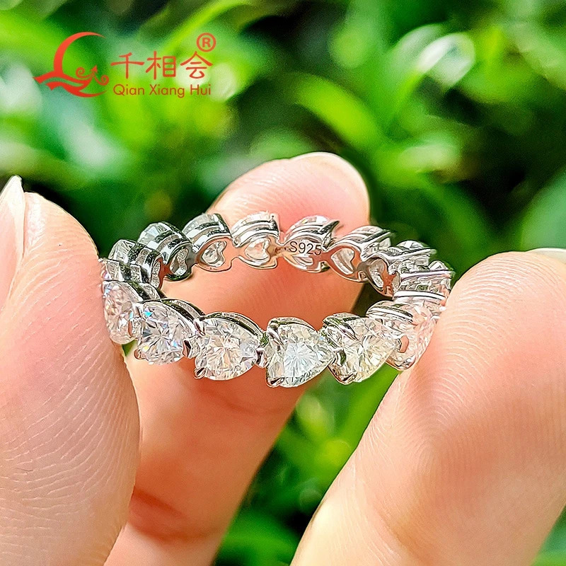 4mm heart shape D VVS white full of stone Band ring 925 Sterling Silver Rings Jewelry Engagement 241213