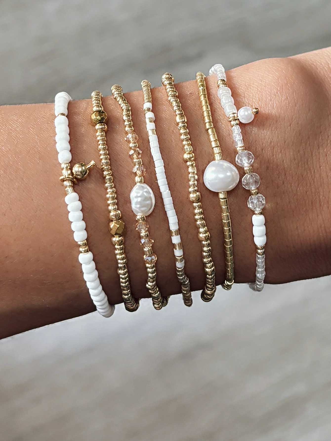 7PCS Bohemian Elastic Handmade Beaded multi-layer Stacked Womens Bracelet Set Party Jewelry GiftXJ241214