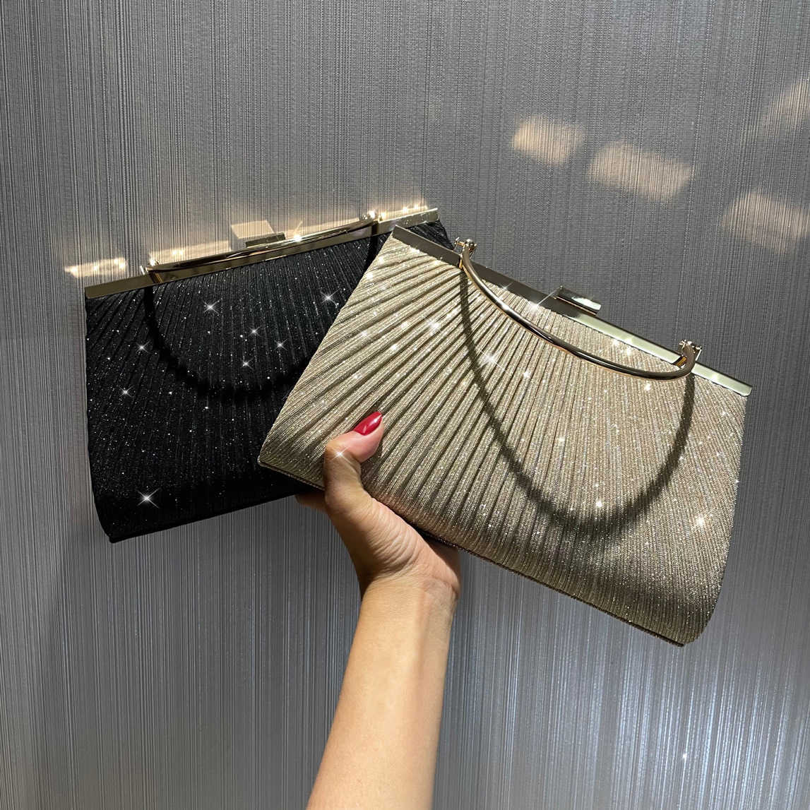 Clutch Bag New Wrinkled Shiny Dinner Bag Handbag Mobile Phone Bag Womens Banquet Bag Cheongsam Dress Bag Ktv Princess Bag 240920