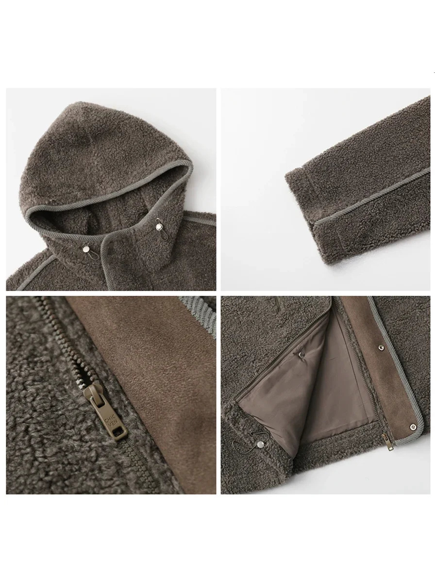 CHIC VEN Womens Solid Loose UK Hooded Stand Collar Womens Jacket Warm Womens Plush Coat Autumn 241210