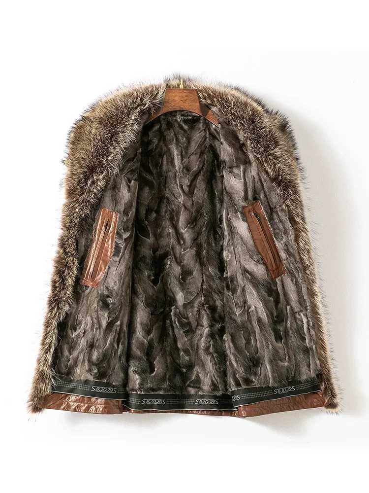 Quick view Wish list Winter Warm Raccoon Dog Fur Collar Coat Man Natural Mink Fur Liner Jacket Men Clothes Casual Sheepskin Real Leather Coats W241213