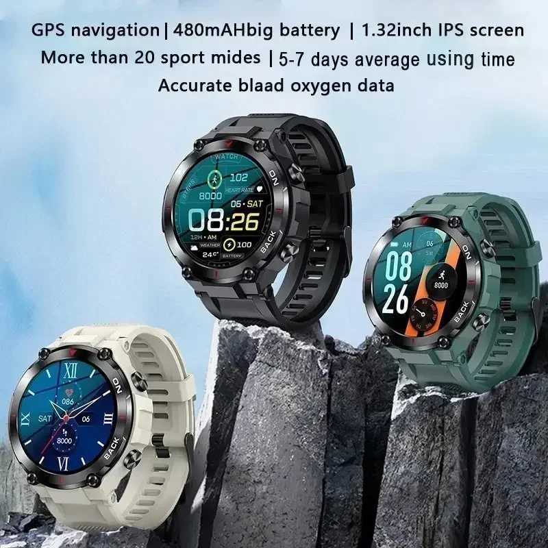 High Quality Military GPS Smart Watch Men HD Screen Heart Rate IP68 Waterproof Sports SmartWatch For Android IOS K37 Fitness Tracker O241213