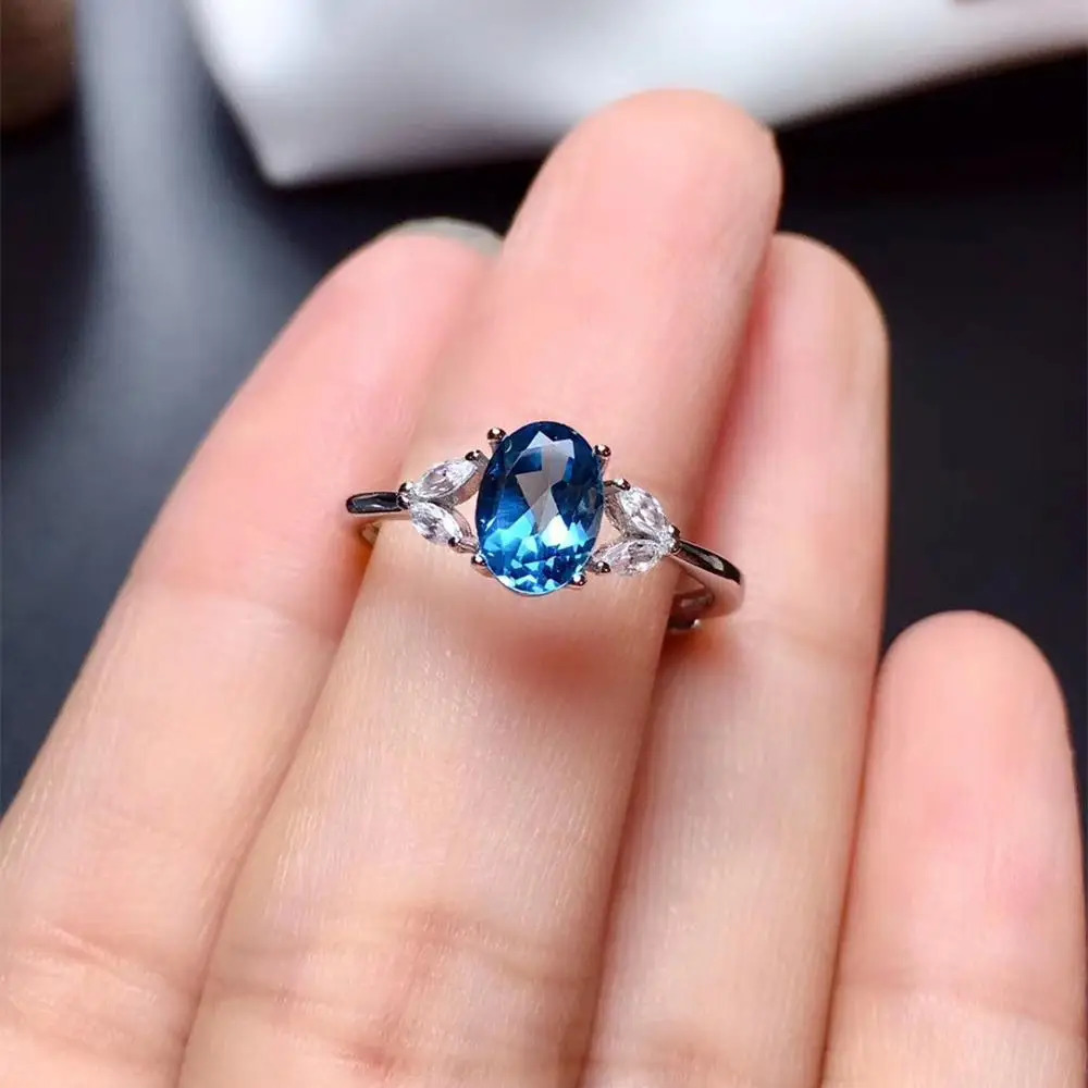 Natural Topaz ring S925 sterling silver Natural London Blue Topaz Ladys Gem Ring simple in 241214