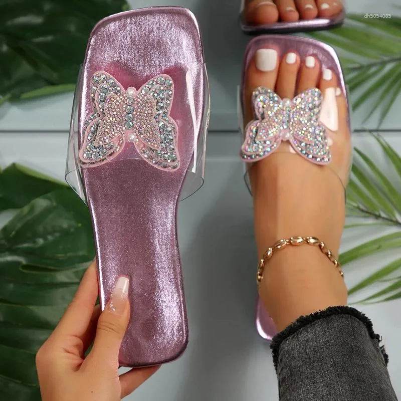 Slippers Summer Walking Slip On Outdoor Comfortable Women Casual Lightweight Square Toe Transparent Shoes Slides zhanyishengli