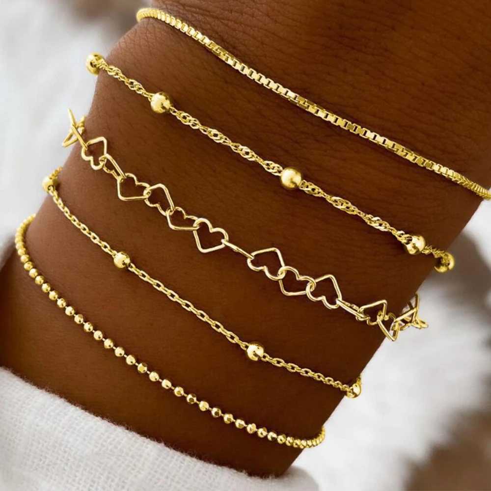Maximum 11PCS Set Simple Stackable Silver Color Metal Chain Bracelets for Women Vintage Chic Heart Chain Bracelet Set JewelryXJ241214