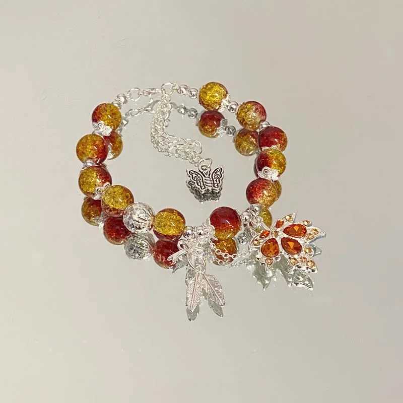 New Tren Red Crystal Beaded Mle Bracelet for Women Fashion Butterfly Feather Pendant Bracelet Friendship Jewelry GiftXJ241214