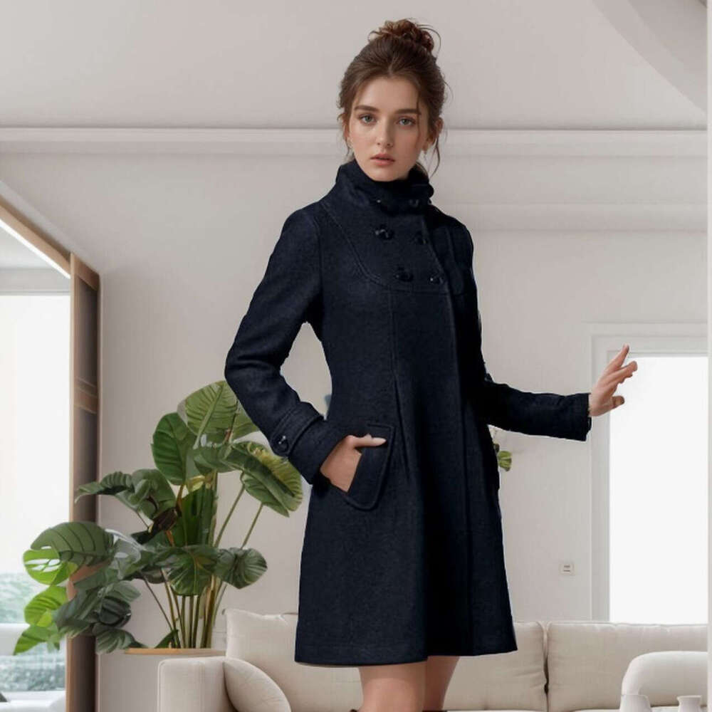 European And American Women's Medium Long Woolen Coat, Hooded Double Breasted Halloween Cloak, Windbreaker For Women
