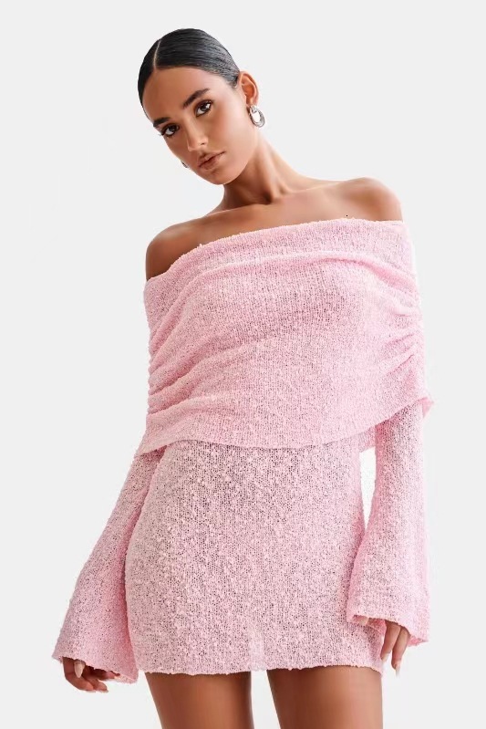 Autumn And Winter New Women's Designer High Quality Sexy Long Sleeve Shoulder Leakage Dress Bottom Skirt