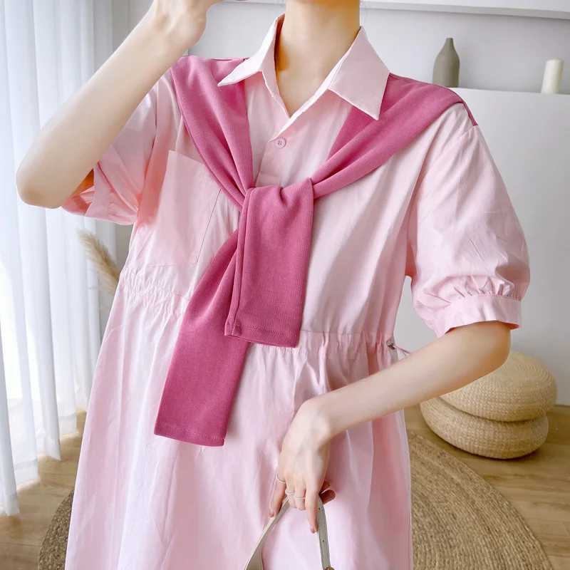 Pregnant Women Dresses Materni Lapel Dress Pregnancy Solid Color Loose Knee A Skirt Female Girls Summer ClothesXJ241213