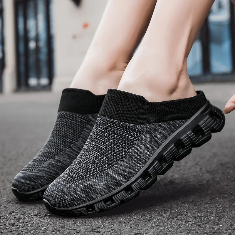 Womens Mesh Flat Shoes Summer Hollow Bottom Casual Women Half Slippers Oneleg Breathable Wedge Sandals 241214