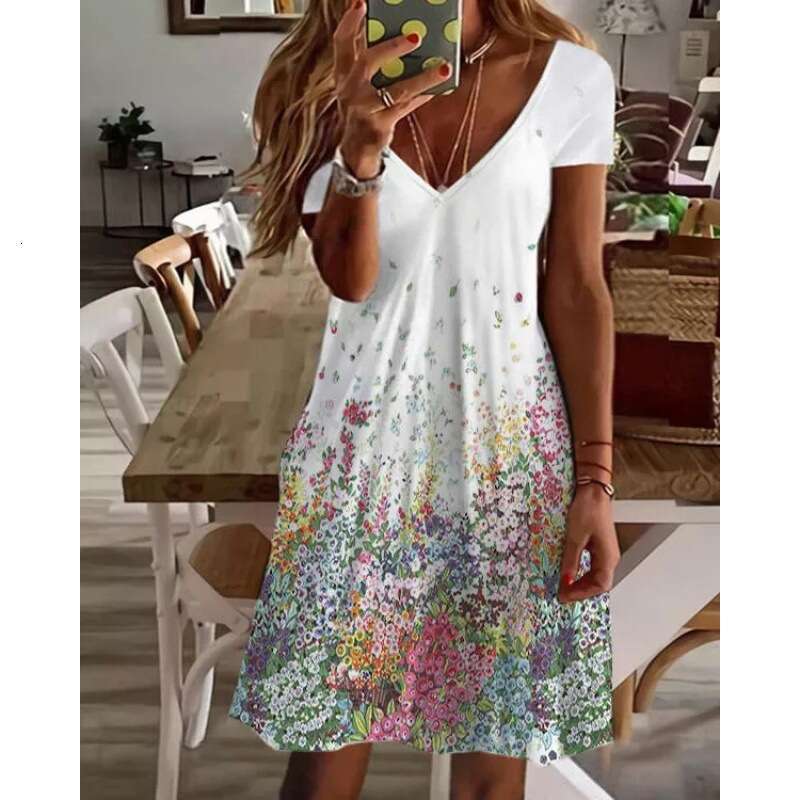 European and American women's urban digital printed dress 2024 new casual versatile fashion clothing