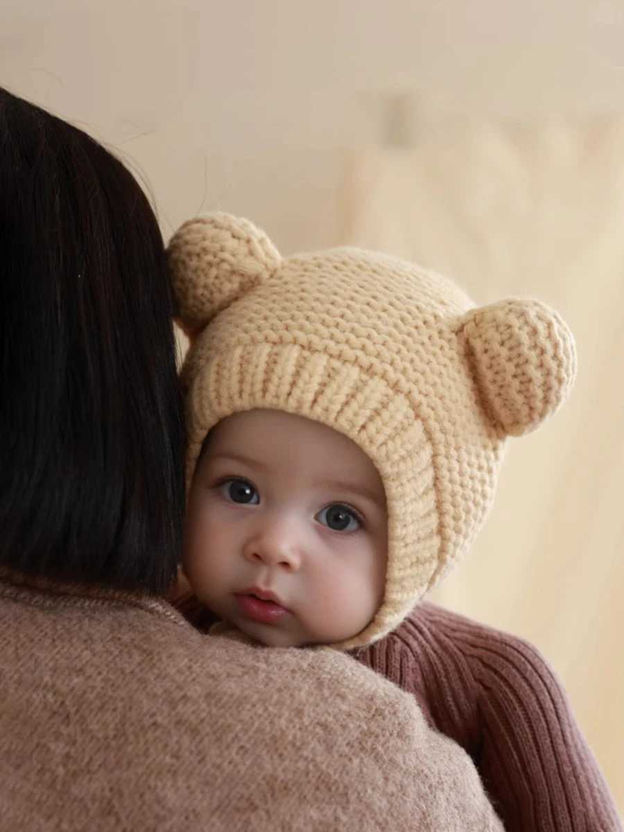 Winter and Winter Baby Wool Gauze Hat Boys Knitted Hat Girls Ear Protection Children Warm Cute W241213