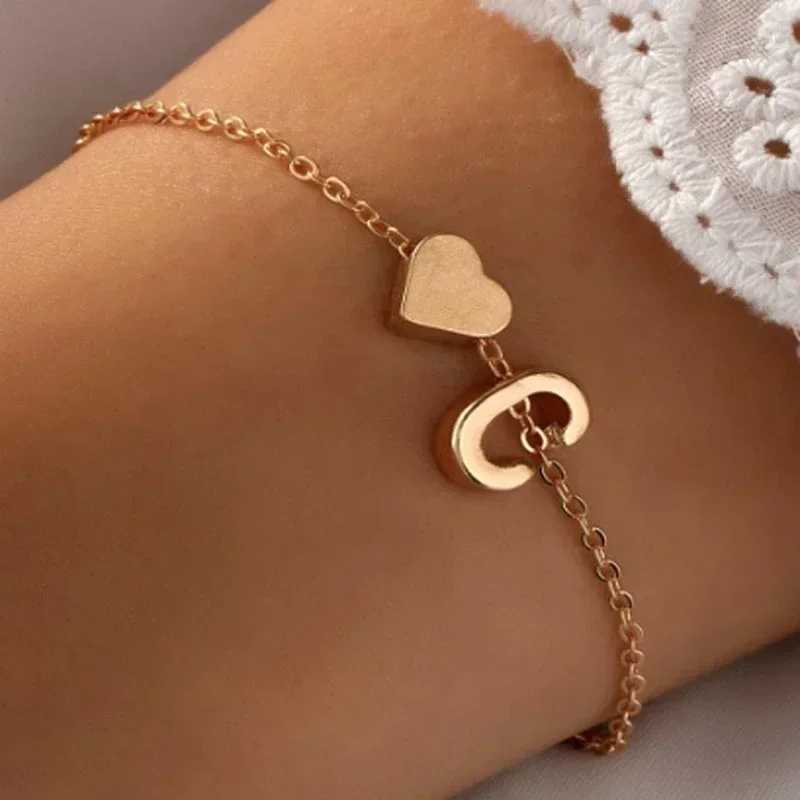 Fashion English Initial Letter Heart Bracelet DIY Personalized Name Bracelets Girls Women Anniversary Jewelry GiftsXJ241214
