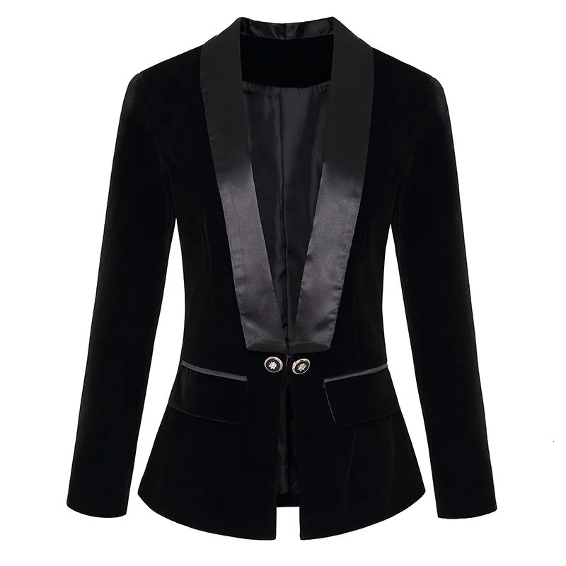 Dark Blue Black Blazer Women Spring Autumn Long Sleeve Velvet Coats Shawl Collar Single Button Blazers Jacket Coat Female 241209