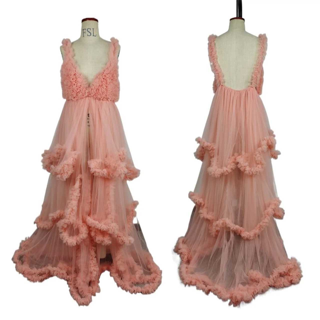 Tulle Materni Dress for Photoshoot Puffy Ruffles Baby Shower Dress Pregnancy Gowns Sheer Bridal Lingerie BathgownXJ241213