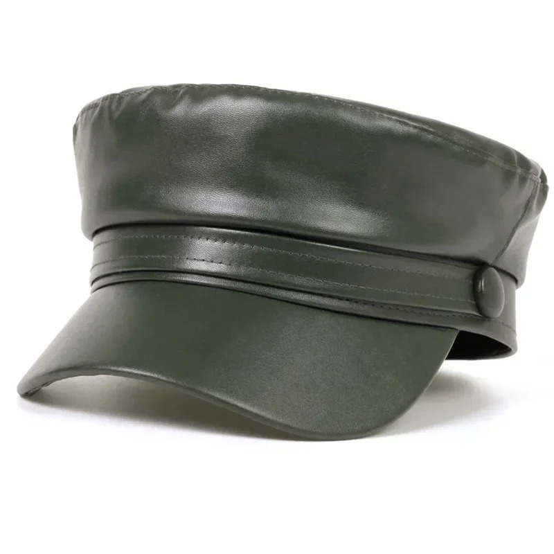 Womens trend casual hat Pu leather flat top beret womens octagonal selling retro winter 241210