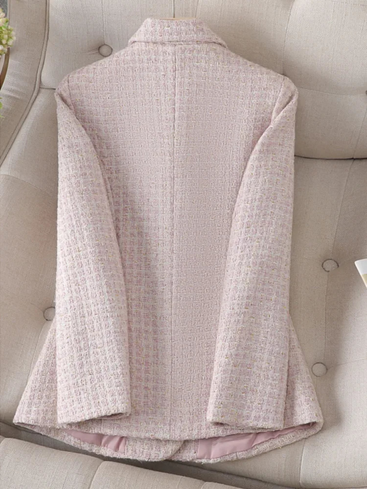 High Quality Korean Fashion Tweed Blazer Jacket Coat Women Long Sleeve French Slim Woolen Suit Outwear Autumn Winter Casaco 241209