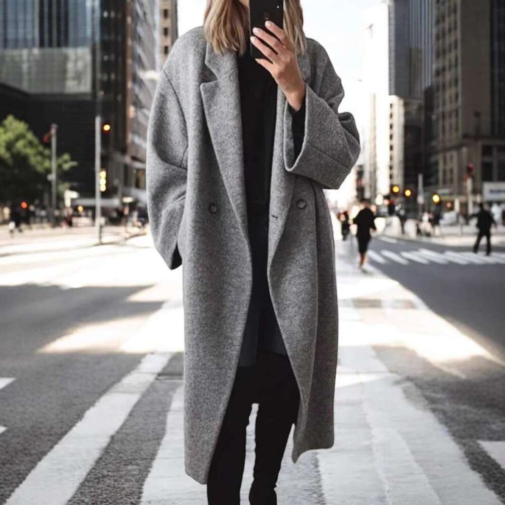Winter European American Women's Colored And Multi Size Woolen Long Windbreaker Jacket
