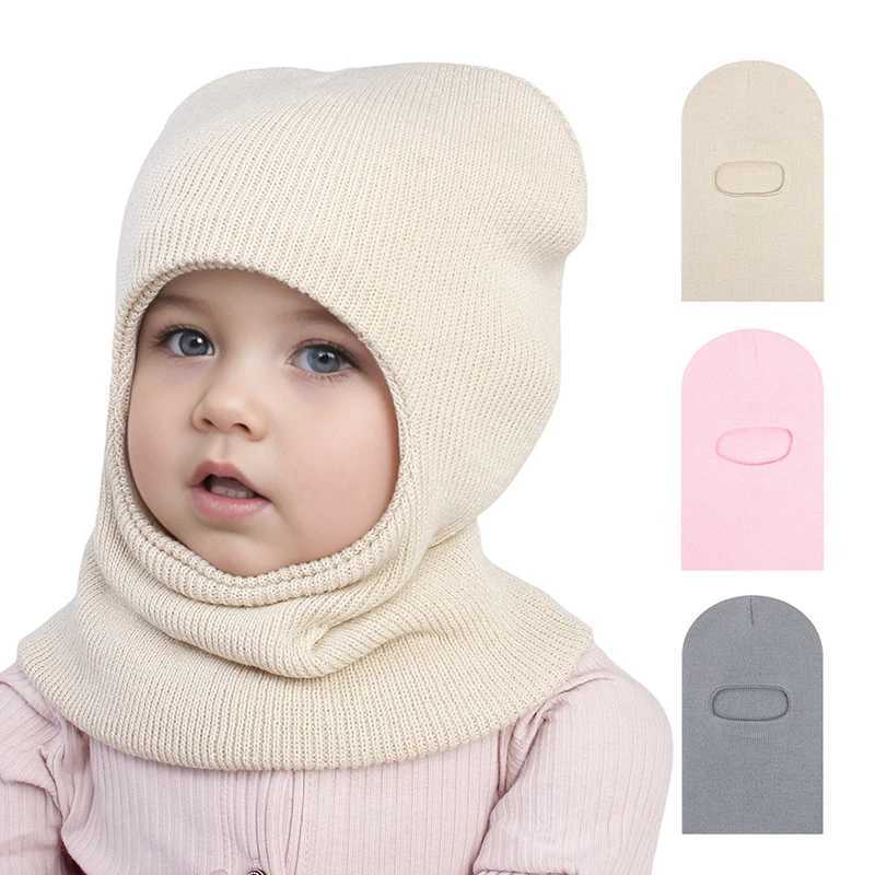 Winter Baby Balaclava Hat Warm Knitted Wool Bean Hat Scarf Integrated Childrens Ear Protection Hat Baby Neck Cap 1-7Y W241213
