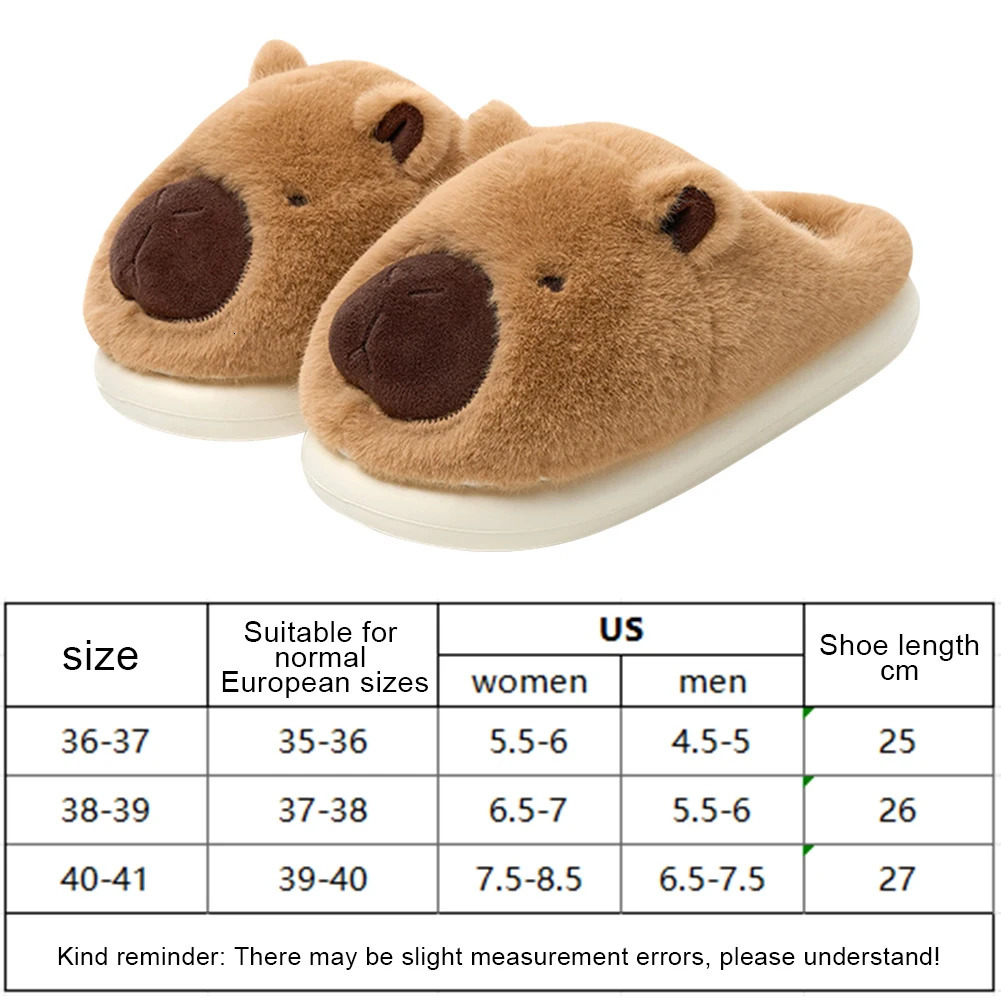 Plush Capybara Slippers Slipon House Shoes Comfortable Furry Animal NonSlip Fuzzy for Autumn Winter 241214