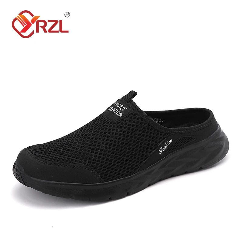 YRZL Mens Half Slippers Summer Breathable Mesh Shoes Outdoor Casual Walking Large Flat Light Sandals 241214