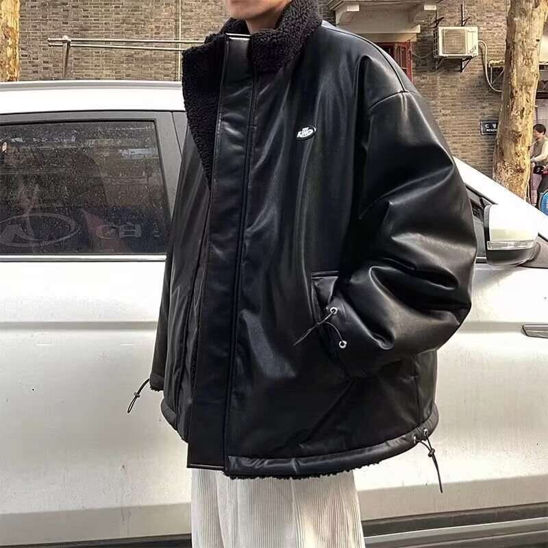 Men's Coat For Autumn Winter, Wearing Lamb Wool Spliced Clothes On Both Sides, Stand Up Collar Jacket, Loose And Fluffy Warm Cotton Clothes, Tren