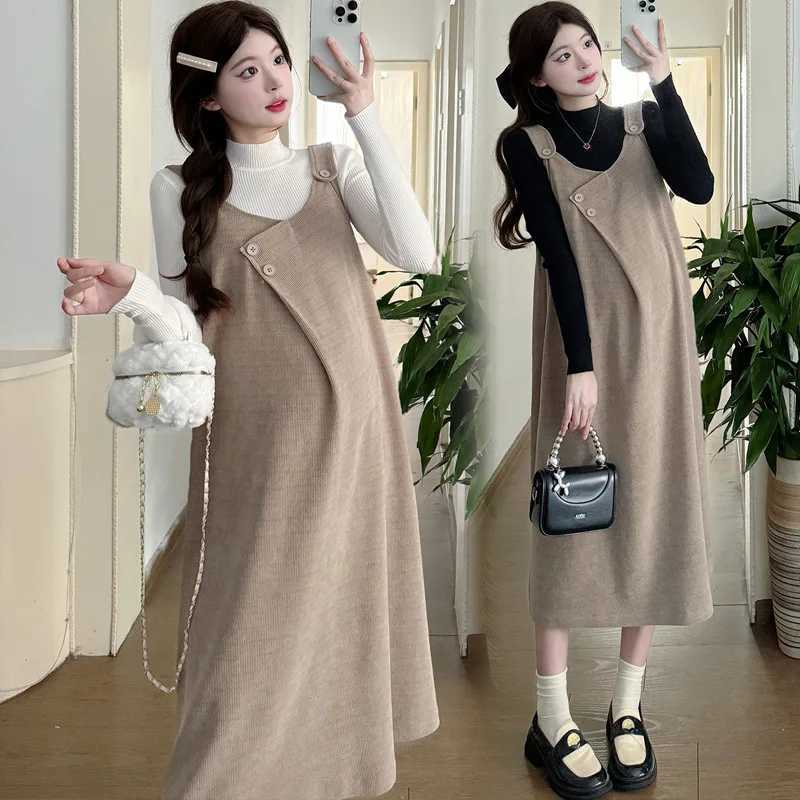Pregnant Women Autumn Winter Clothes Fashionable Chenille Fabric Slip Dress New Elegance Materni Sleeveless Sundress WearXJ241213