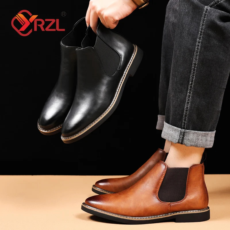 YRZL 39~47 Men Chelsea Boots Retro Comfortable PU Leather Ankle Boots Men 2024 Fashion Black Brown Mens Boots 241213