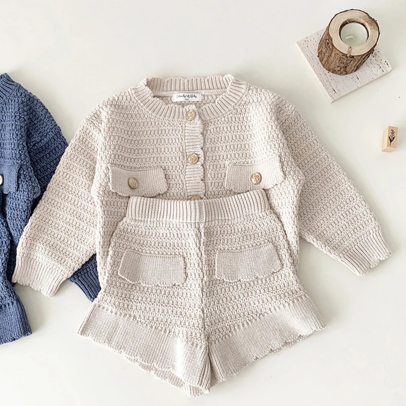 0-4 Yrs Girls Knit Suit Fashion Baby Boys Girls Clothing Sets Winter Knitted Cardigan PP Shorts Infant Girls Knit Tracksuits 241213