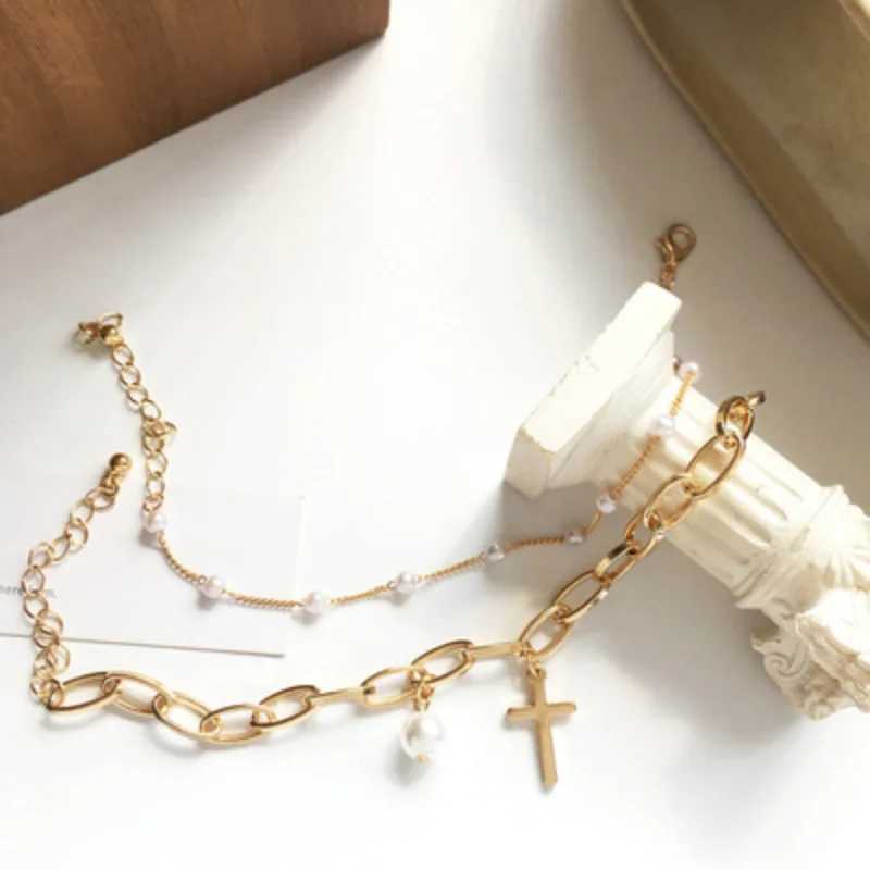 Simple Elegant Imitation Pearl Bracelets Gold Color Beads Chain for Womens Goth Chain Bracelet Bangles Trend Jewelry GiftXJ241214
