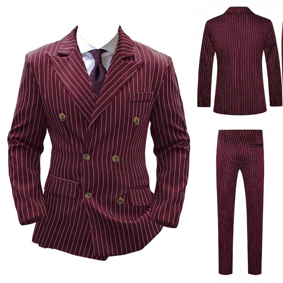 Two pieces New Fashion Wedding Tuxedos Men Suit Peaked Lapel Jacket Two Button Double Breasted Customize Pockets Bridegroom Formal Prom Party Tailored
