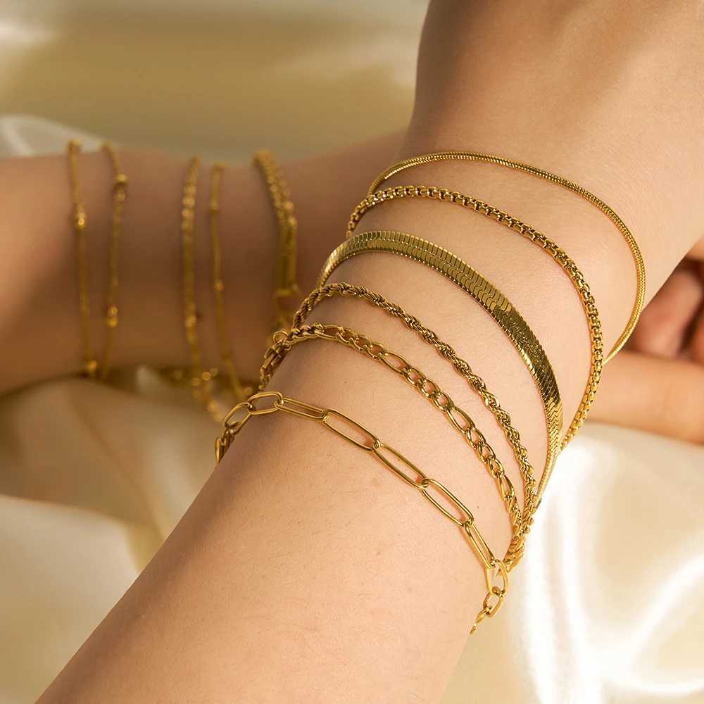 Gold Color Bracelet Stainl Steel Twist Cuban Chain Bracelet for Women Chain Bracelet Jewelry Gifts Wholesale DropshippingXJ241214