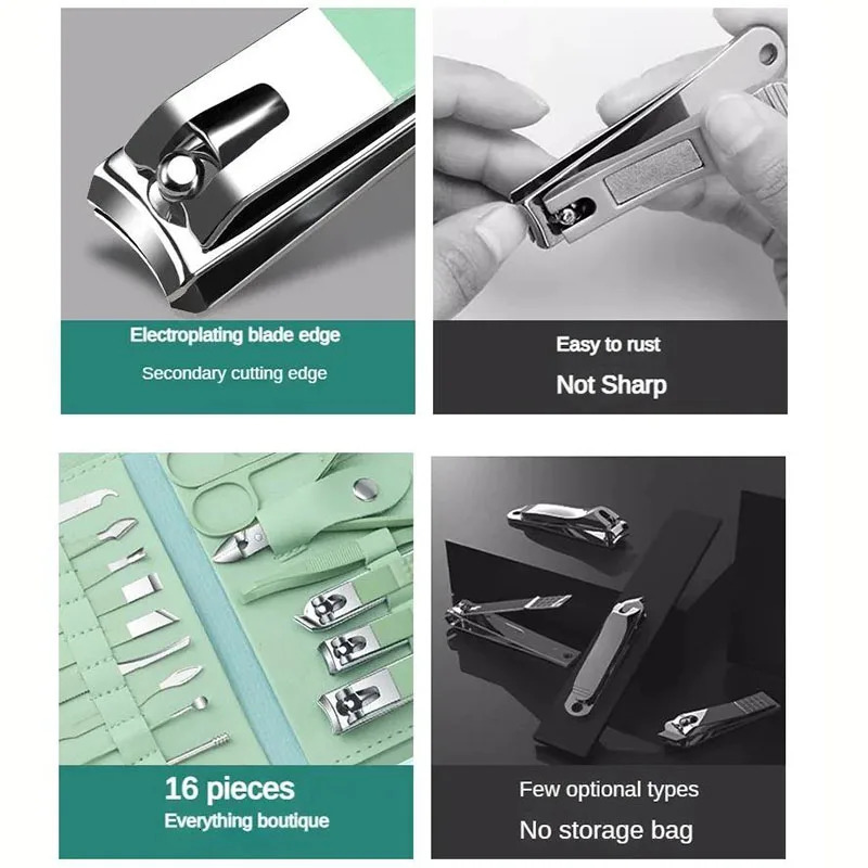 Tri-fold Nail Clipper Set Matcha Green Fold Nail Clipper Set Nail Clipper Manicure Tool Stainless Steel Beauty Set 16 Pieces 241213