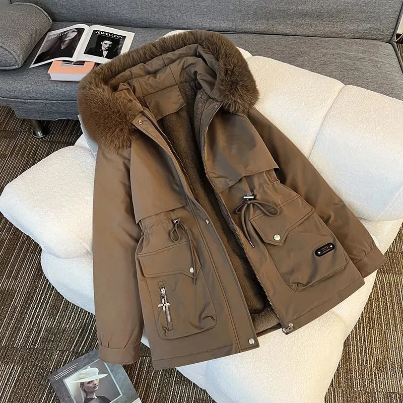 Winter Parkas jacket womens Korean style loose hooded thick warm casual cotton lined coat top 241212
