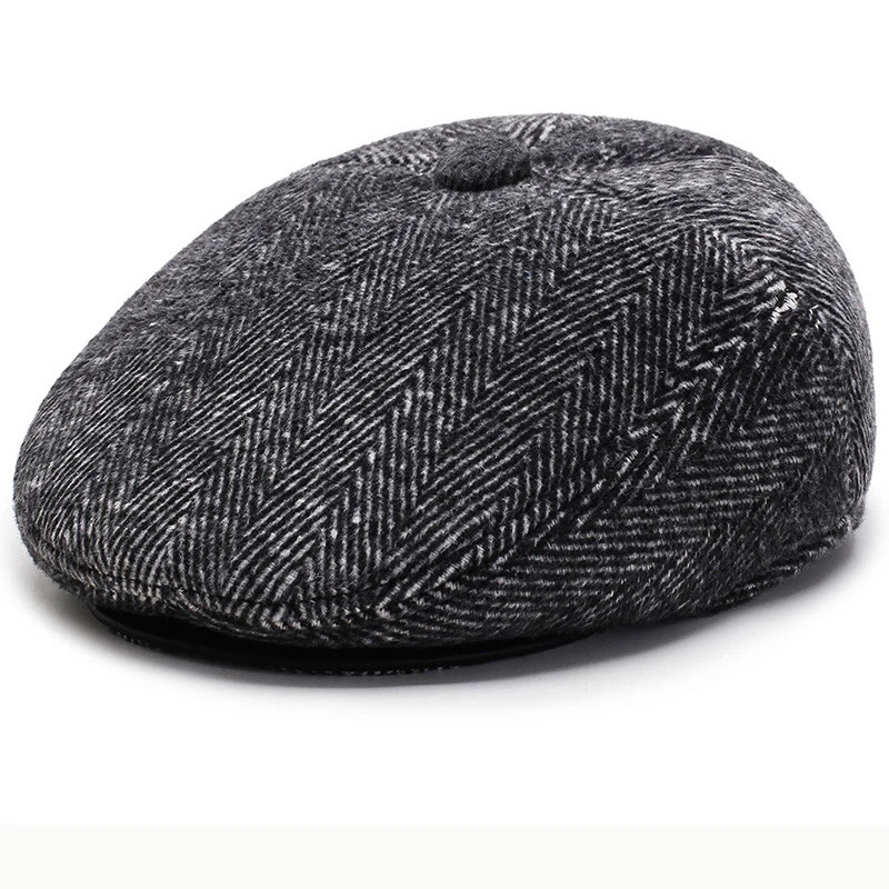 HT2630 Beret Cap Autumn Winter Beret Thick Warm Earflap Cap Men Vintage Wool Felt Hat with Ear Flap Male Flat Cap 241214